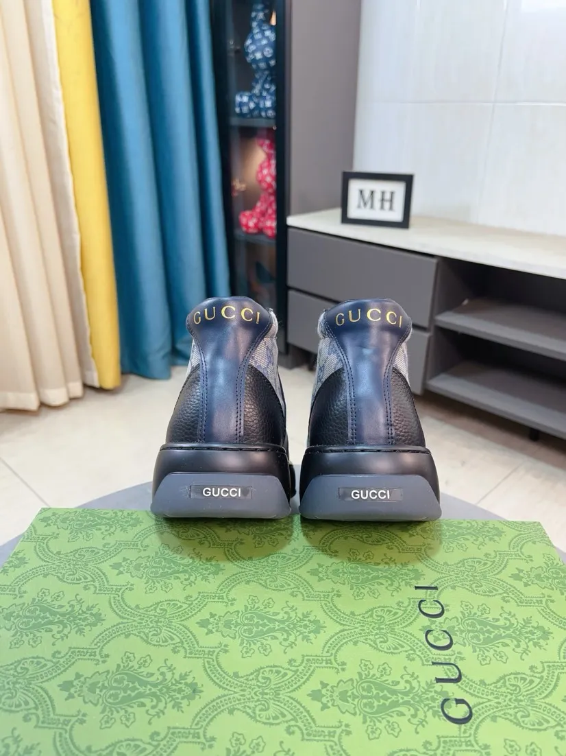 Men's shoes 💰438🌹🌹GUCCI [Gucci] New high-top men's shoes, a high-end brand, the latest fashionable casual men's shoes, trendy and versatile, relaxed and sporty style, uppers imported from Italy, first-layer cowhide, genuine leather lining, and ultra-fine workmanship. Original personalized fashionable rubber wear-resistant outsole, light and comfortable on the foot, size 38-44